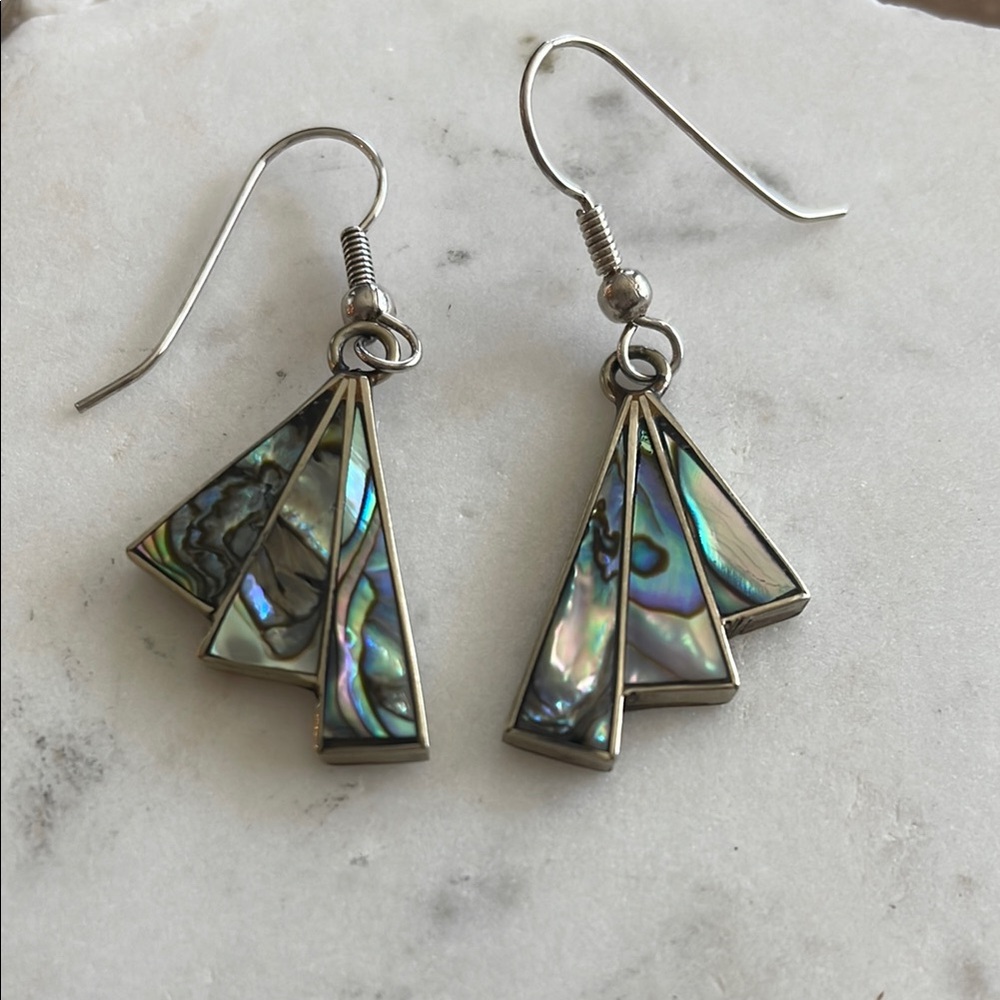 Elegant Silver and Abalone Shell Earrings Mexico